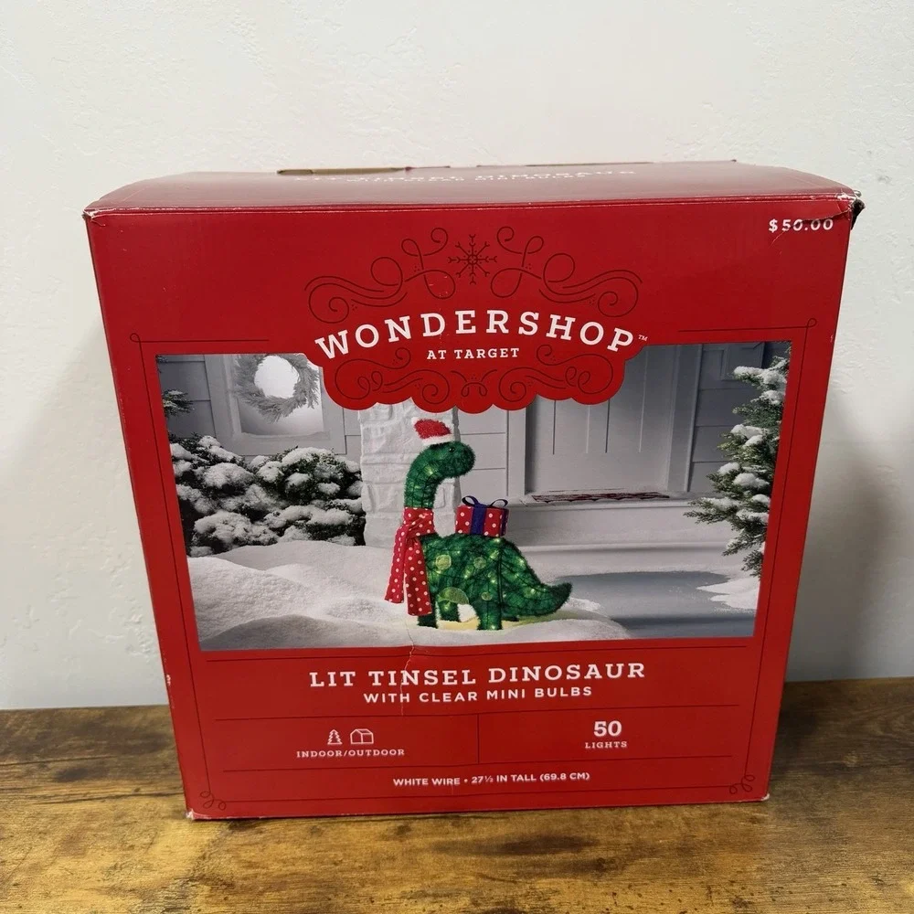 Wondershop Lit Tinsel Dinosaur Brontosaurus Christmas Holiday Yard Decor 27.5